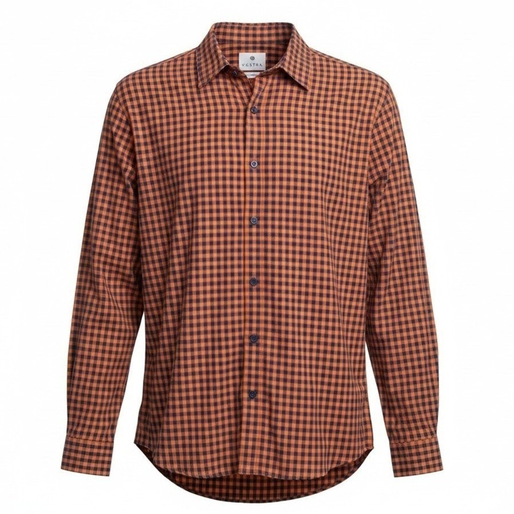 Vustra Classic Mens XL Organic Cotton Gingham Button Down Shirt Orange Navy Blue